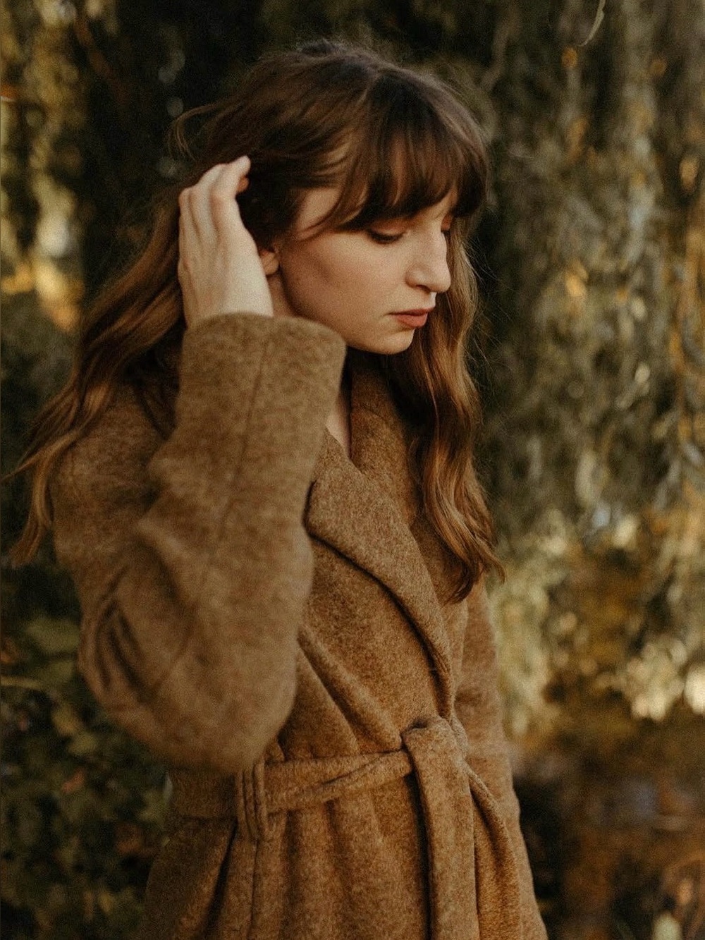 Mango MNG Oat Tan Heathered Long Wool Blend Coat tie and button front size SM - Picture 3 of 7